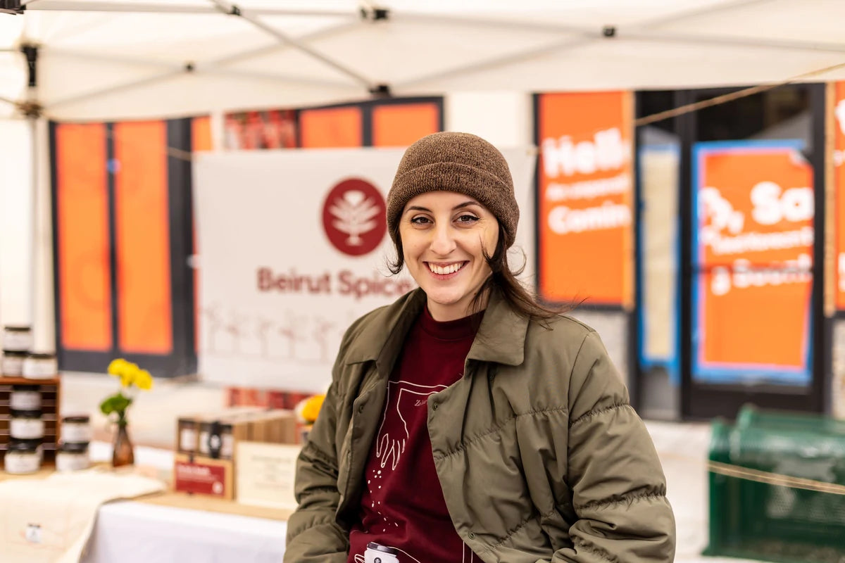 Tina Raad at the Beirut Spice Co market stand